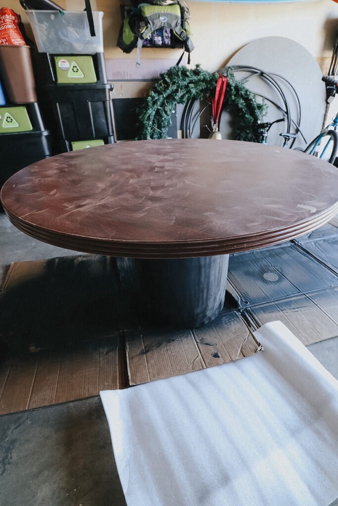 Old office table sanded down for a diy concrete table